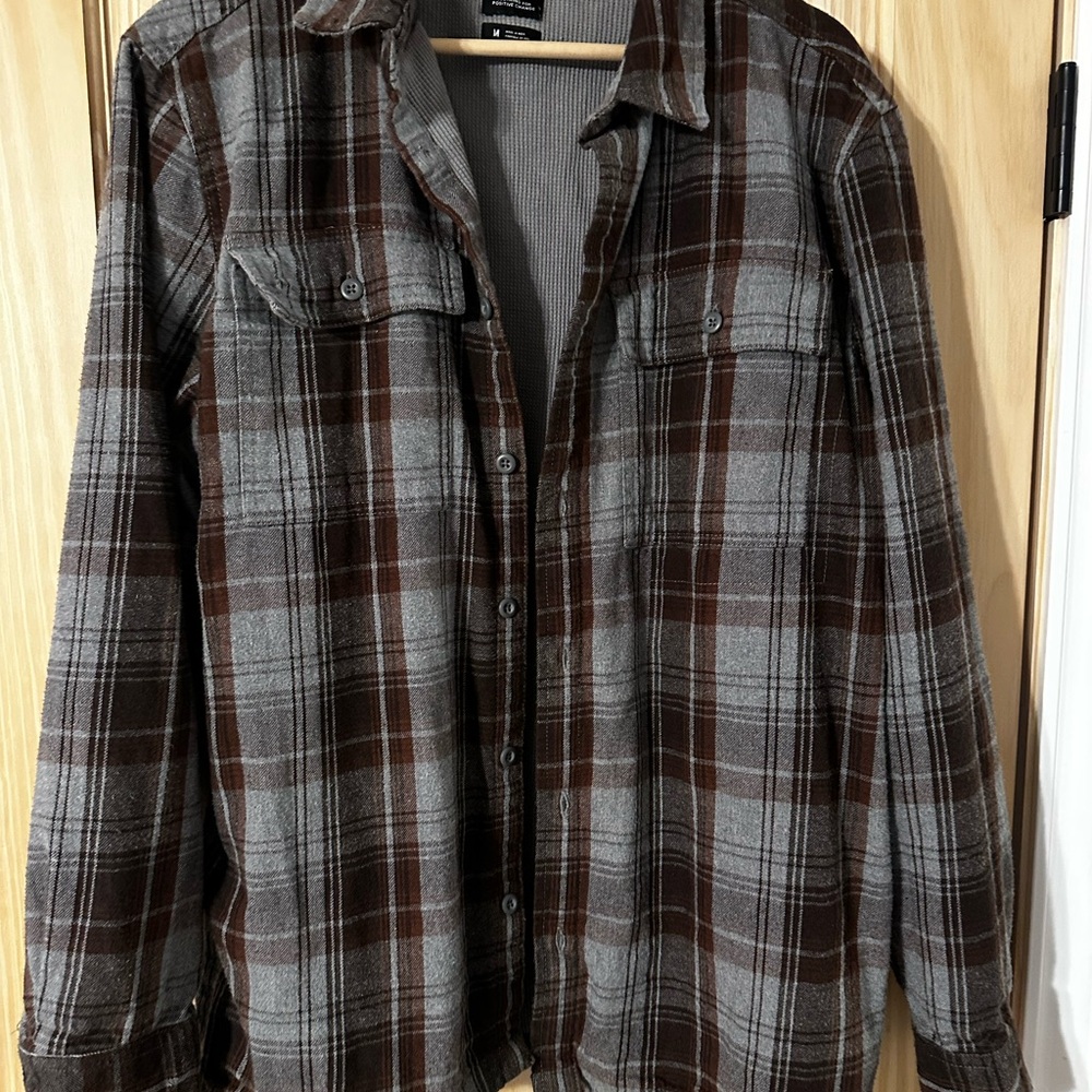 Prana Men's Flannel Shirt/Jacket - Gray and brown